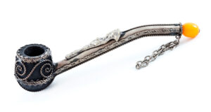 Silverplated Pipe with wood and engraved details