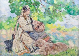 Shepherdess with a dog