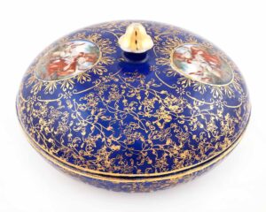 Vintage Hand Painted M&R Turquoise Porcelain Candy Bowl